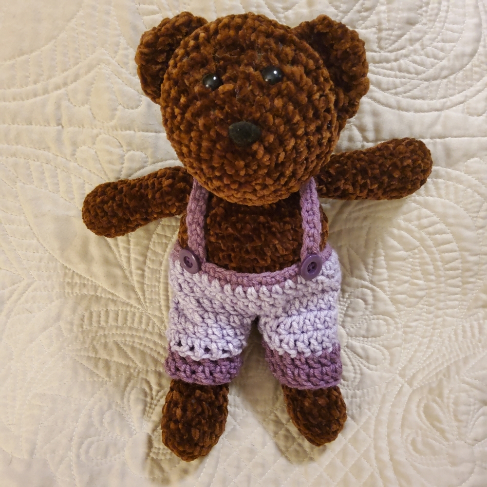 Handmade Chenille Bear with Removable Overalls